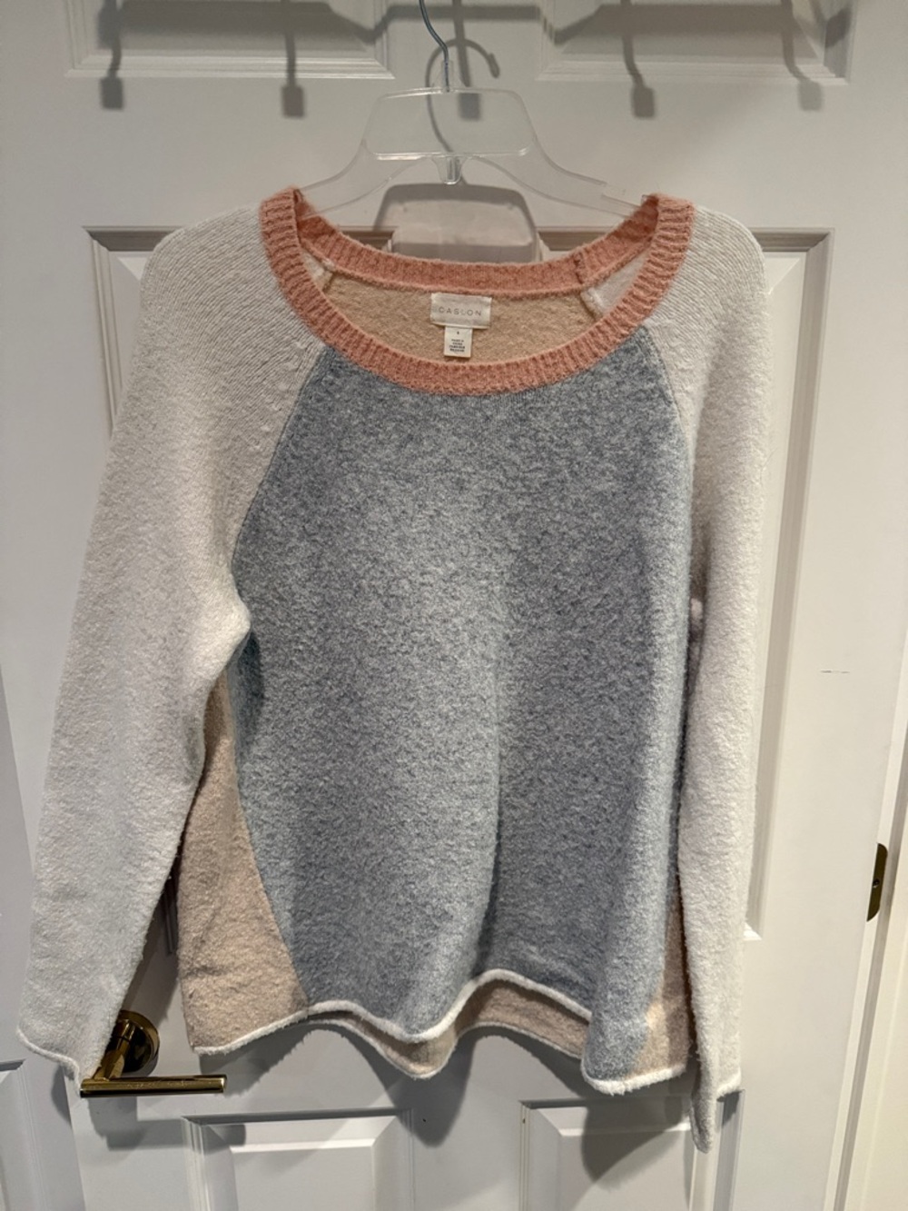 Caslon Soft Colorblock Crewneck in Gray, Cream & Pink